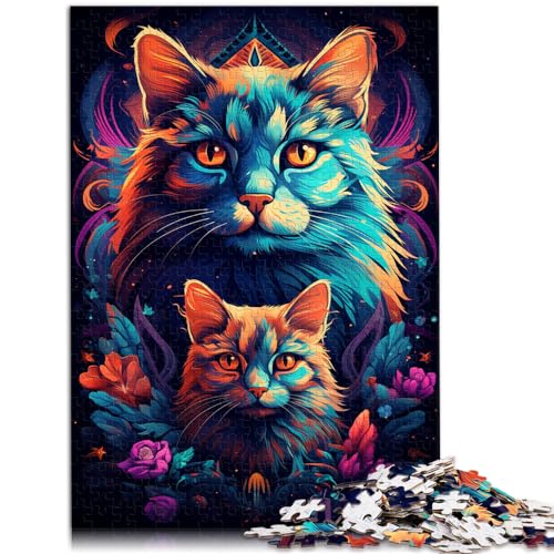 Puzzle 300 Teile für Erwachsene, psychedelisches Kunstkätzchen, für Erwachsene und Kinder ab 12 Jahren, Holzpuzzle, Lernspiel, Herausforderungsspielzeug, Größe: 26 x 38 cm von LXQING