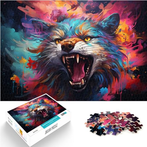 Puzzle 500 Teile, Bunter Psychedelischer Wolf, Holzpuzzle für Jugendliche und Erwachsene, Puzzlespiele zum Entspannen, Größe: 38 x 52 cm von LXQING