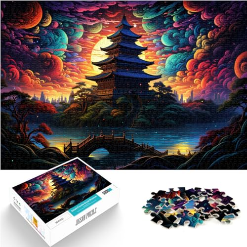 Puzzle 500 Teile, Farbpagode, für Erwachsene und Kinder, Holzpuzzle, Puzzle mit farbenfrohen Designs, Größe: 38 x 52 cm von LXQING