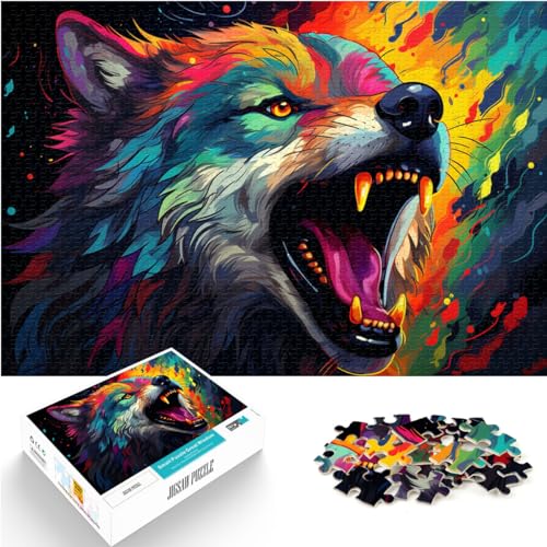 Puzzle 500 Teile für Erwachsene, Bunter Psychedelischer Wolf, für Erwachsene und Kinder ab 12 Jahren, Holzpuzzle, Anspruchsvolles Puzzle für Erwachsene, Größe: 38 x 52 cm von LXQING