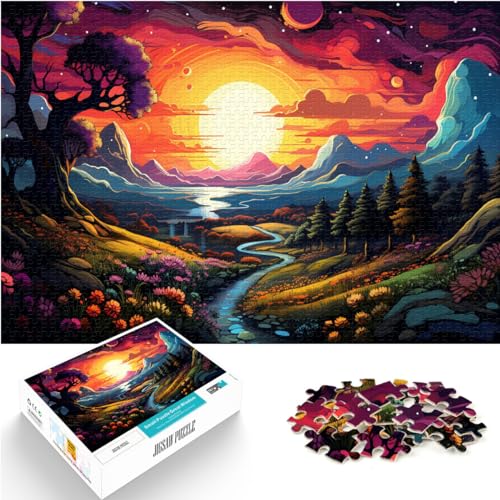 Puzzle 500 Teile für Erwachsene, Bunter Sonnenuntergangsdschungel, Holzpuzzle für Jugendliche und Erwachsene, Schwieriges, schweres Puzzle für Frauen und Männer, Größe: 38 x 52 cm von LXQING