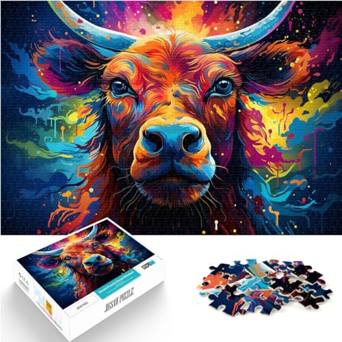 Puzzle 500 Teile für Erwachsene, Fantasievolles, farbenfrohes Kuhgemälde, für Erwachsene, Familien oder Kinder, Holzpuzzle, anspruchsvoll, Größe: 38 x 52 cm von LXQING