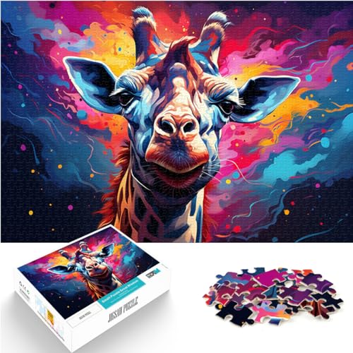 Puzzle 500 Teile für Erwachsene, farbenfrohes psychedelisches Giraffengemälde, geeignet für Erwachsene, Holzpuzzle, Puzzlegeschenke für Erwachsene, Größe: 38 x 52 cm von LXQING