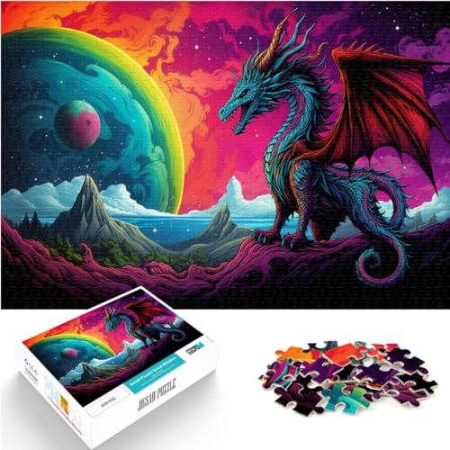 Puzzle für Erwachsene, 1000 Teile, „Drache sitzt im Regenbogen auf dem Planeten“, geeignet für Erwachsene, Holzpuzzle, Denkspiel, Spielzeug, Größe: 50 x 75 cm von LXQING