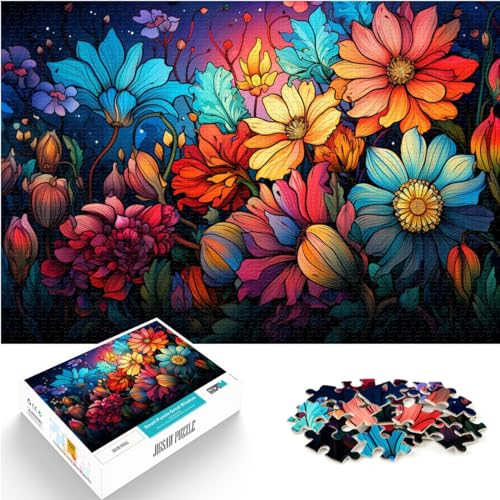 Puzzle für Erwachsene, 1000 Teile, Bunte Neonblumen, für Erwachsene und Kinder ab 12 Jahren, Holzpuzzle, Heimdekorationspuzzle, Größe: 50 x 75 cm von LXQING