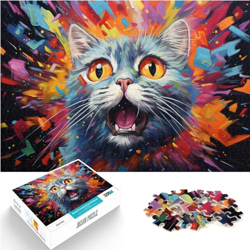 Puzzle für Erwachsene, 1000 Teile, Bunte psychedelische Katze, für Erwachsene und Kinder ab 12 Jahren, Holzpuzzle, anspruchsvolle Familie, Größe: 50 x 75 cm von LXQING