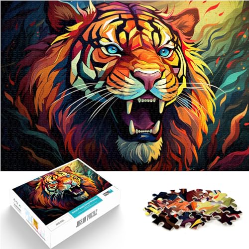 Puzzle für Erwachsene, 1000 Teile, Bunter Tiertiger, für Erwachsene und Kinder, Holzpuzzle, Puzzle für Erwachsene, Geschenke, Größe: 50 x 75 cm von LXQING