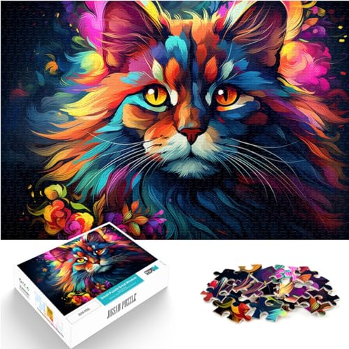 Puzzle für Erwachsene, 1000 Teile, Fantasie-Farbkatze, Holzpuzzle für Erwachsene und Kinder, Lernspiele für Erwachsene und Kinder, Größe: 50 x 75 cm von LXQING