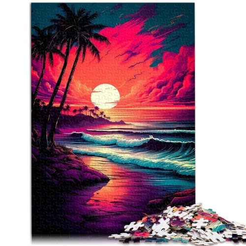 Puzzle für Erwachsene, 1000 Teile, Retro-Sonnenuntergang am Strand, für Erwachsene und Kinder, Holzpuzzle, Familienspiele, Größe: 50 x 75 cm von LXQING