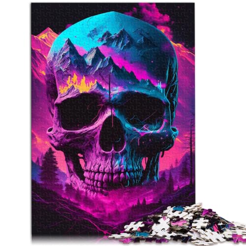 Puzzle für Erwachsene, 1000 Teile, Synthwave-Totenkopf, geeignet für Erwachsene und Kinder ab 12 Jahren, Holzpuzzle, Puzzle mit farbenfrohen Designs, Größe: 50 x 75 cm von LXQING