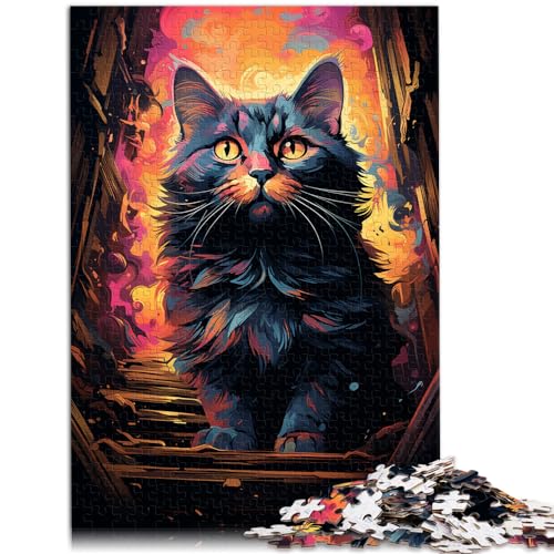 Puzzle für Erwachsene, 1000 Teile, farbenfrohe, Bizarre, psychedelische Katze, Holzpuzzle für Jugendliche und Erwachsene, lustige Puzzles für die ganze Familie, Größe: 50 x 75 cm von LXQING