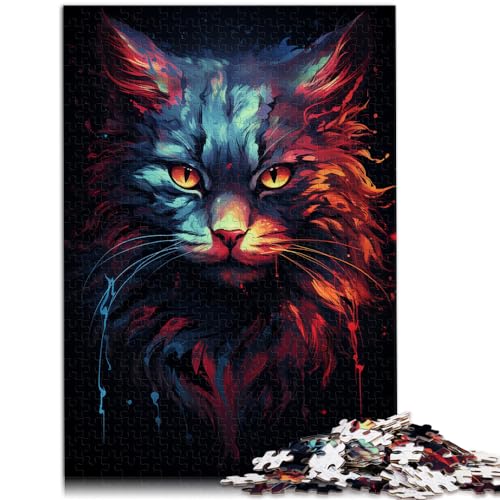 Puzzle für Erwachsene, 1000 Teile, farbenfrohe, Bizarre, psychedelische Katze, für Erwachsene und Kinder ab 12 Jahren, Holzpuzzle, Lernspiel, Herausforderungsspielzeug, Größe: 50 x 75 cm von LXQING