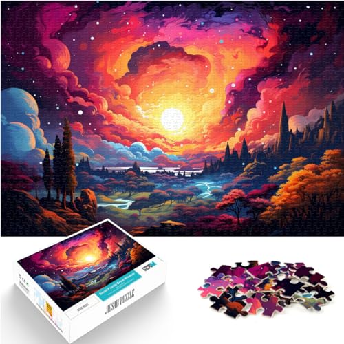 Puzzle für Erwachsene, 1000 Teile, farbenfrohe, psychedelische Schönheitslandschaft, für Erwachsene und Kinder ab 12 Jahren, Holzpuzzle, lustige Puzzlespiele, Größe: 50 x 75 cm von LXQING