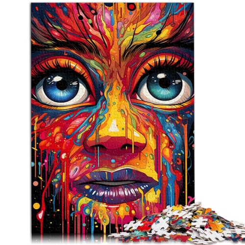 Puzzle für Erwachsene, 1000 Teile, farbenfrohes psychedelisches Gesicht, für Erwachsene und Kinder ab 12 Jahren, Holzpuzzle, zum Stressabbau, Größe: 50 x 75 cm von LXQING