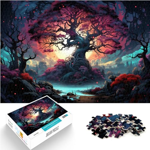 Puzzle für Erwachsene, 1000 Teile, farbenfrohes psychedelisches Motiv eines Alten Baums, Holzpuzzle für Erwachsene und die ganze Familie, Weihnachtspuzzle-Geschenk für Frauen, Größe: 50 x 75 cm von LXQING