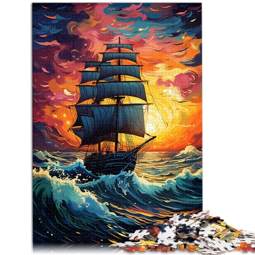 Puzzle für Erwachsene, 1000 Teile, farbenfrohes psychedelisches Segelboot, für Erwachsene und Kinder ab 12 Jahren, Holzpuzzle für Erwachsene, Spielzeug als pädagogisches Geschenk, Größe: 50 x 75 cm von LXQING