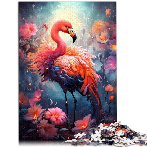 Puzzle für Erwachsene, 300 Teile, Bunter Psychedelischer Blumen-Fantasie-Flamingo, für Erwachsene und Kinder ab 12 Jahren, Holzpuzzle, Geschenkideen, Größe: 26 x 38 cm von LXQING