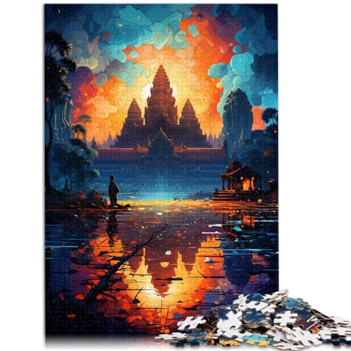 Puzzle für Erwachsene, 300 Teile, Die farbenfrohe Psychedelia von Angkor Wat, Holzpuzzle für Erwachsene und die ganze Familie, tolles Geschenk für Erwachsene, Größe: 26 x 38 cm von LXQING