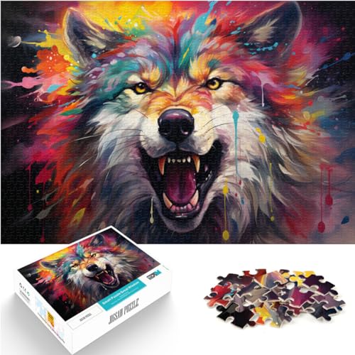 Puzzle für Erwachsene, 300 Teile, Fantasie, bunter, wütender Wolf, geeignet für Erwachsene und Kinder ab 12 Jahren, Holzpuzzle, Familienaktivitäts-Puzzle, Größe: 26 x 38 cm von LXQING