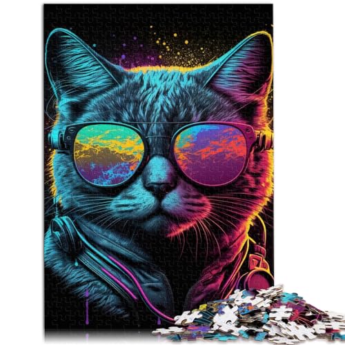 Puzzle für Erwachsene, 300 Teile, Retrowave Kitty, Holzpuzzle für Teenager und Kinder, tolles Geschenk für Erwachsene, Größe: 26 x 38 cm von LXQING