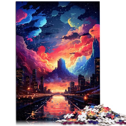 Puzzle für Erwachsene, 300 Teile, Seltsame und psychedelische Technologiestadt, für Erwachsene und Kinder ab 12 Jahren, Holzpuzzle, einzigartige Heimdekoration und Geschenke, Größe: 26 x 38 cm von LXQING