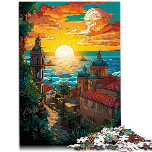 Puzzle für Erwachsene, 300 Teile, farbenfrohe Psychedelie der Stadtmauern von Dubrovnik, geeignet für Erwachsene und Jugendliche ab 12 Jahren, Holzpuzzle, Puzzle-Geschenk für Erwachsene,26 x 38 cm von LXQING