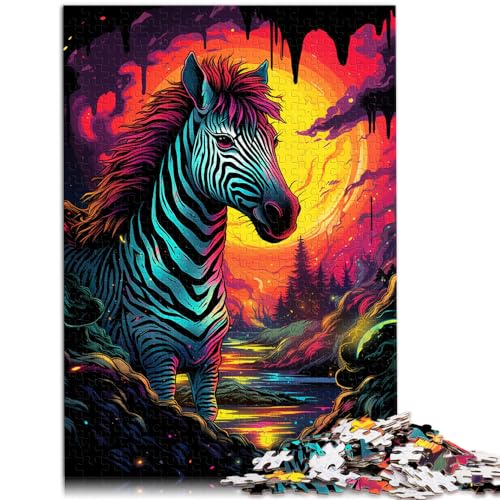 Puzzle für Erwachsene, 300 Teile, farbenfrohes psychedelisches Zebra, Holzpuzzle für Erwachsene und Kinder, Lernpuzzle, Größe: 26 x 38 cm von LXQING