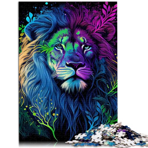 Puzzle für Erwachsene, 500 Teile, Abstrakter bunter Löwe, für Kinder ab 12 Jahren, Holzpuzzle, Unterhaltung, Größe: 38 x 52 cm von LXQING