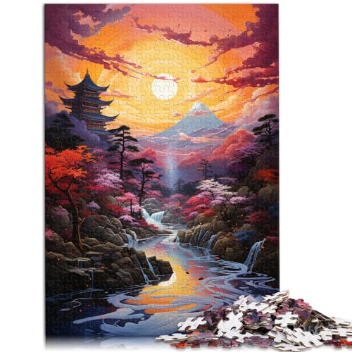 Puzzle für Erwachsene, 500 Teile, Bunter Psychedelischer Sonnenuntergang über Einer Pagode, für Erwachsene und Kinder, Holzpuzzle, Geschenke für Erwachsene, Größe: 38 x 52 cm von LXQING