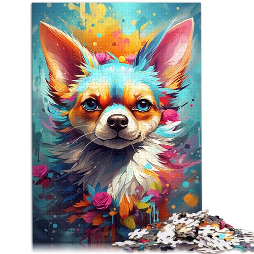 Puzzle für Erwachsene, 500 Teile, Chihuahua-Hund, Farbmalerei, Holzpuzzle für Teenager und Kinder, Familienpuzzlespiel, Größe: 38 x 52 cm von LXQING