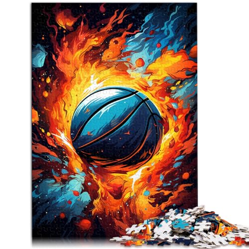 Puzzle für Erwachsene, 500 Teile, Fantasy-Basketball-Feuer in Farbe, für Erwachsene und Kinder ab 12 Jahren, Holzpuzzle, tolles Geschenk für Erwachsene, Größe: 38 x 52 cm von LXQING