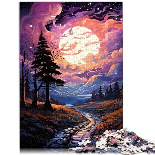 Puzzle für Erwachsene, 500 Teile, Moonlight Road, Holzpuzzle für Erwachsene und Kinder, Heimkunstdekor, Größe: 38 x 52 cm von LXQING