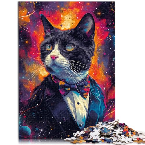 Puzzle für Erwachsene, 500 Teile, Psychedelic Planet Cat Art, Geeignet für Erwachsene und Jugendliche ab 12 Jahren, Holzpuzzle, Familienunterhaltungsspielzeug, Größe: 38 x 52 cm von LXQING