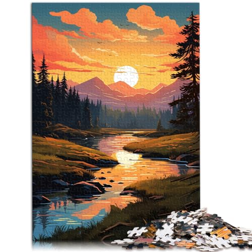 Puzzle für Erwachsene, 500 Teile, Sonnenuntergang am See, für Erwachsene und Kinder ab 12 Jahren, Holzpuzzle, einzigartige Heimdekoration und Geschenke, Größe: 38 x 52 cm von LXQING