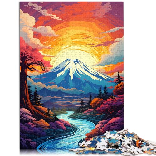 Puzzle für Erwachsene, 500 Teile, farbenfrohe, psychedelische Landschaft des Fuji in Japan, für Erwachsene und Kinder ab 12 Jahren, Holzpuzzle, anspruchsvolles Spielzeug, Größe: 38 x 52 cm von LXQING