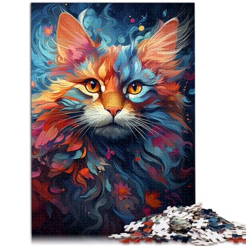 Puzzle für Erwachsene, 500 Teile, farbenfrohe Psychedelie süßer Katzen, Holzpuzzle für Erwachsene und Kinder ab 12 Jahren, Lernspiel für Erwachsene und Kinder, Größe: 38 x 52 cm von LXQING
