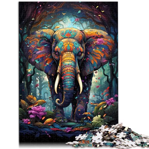 Puzzle für Erwachsene, 500 Teile, farbenfrohe Psychedelie von Elefanten, Holzpuzzle für Teenager und Kinder, tolles, Größe: 38 x 52 cm von LXQING