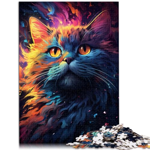 Puzzle für Erwachsene, 500 Teile, farbenfrohe psychedelische Galaxie-Katze, für Erwachsene und Kinder, Holzpuzzle, Lernspiel, Herausforderungsspielzeug, Größe: 38 x 52 cm von LXQING