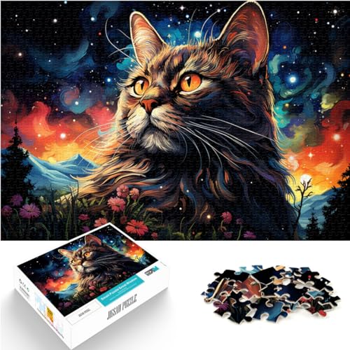 Puzzle für Erwachsene, 500 Teile, farbenfrohe psychedelische Katzenkunst, für Erwachsene und Kinder ab 12 Jahren, Holzpuzzle, Familienspiele, Größe: 38 x 52 cm von LXQING