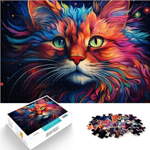 Puzzle für Erwachsene, 500 Teile, farbenfrohe psychedelische Kunstkatze, geeignet für Erwachsene und Jugendliche ab 12 Jahren, Holzpuzzle, pädagogisches Spiel, herausforderndes Spielzeug,38 x 52 cm von LXQING