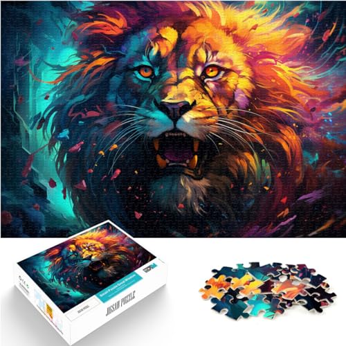 Puzzle für Erwachsene, 500 Teile, farbenfrohes psychedelisches Löwentier, für Erwachsene und Kinder ab 12 Jahren, Holzpuzzle, Lernspielzeug, Größe: 38 x 52 cm von LXQING