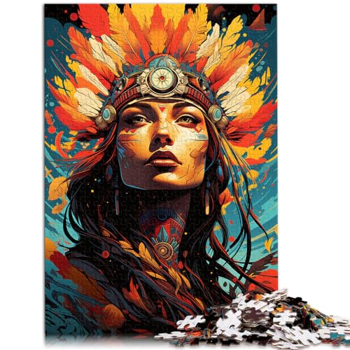 Puzzle für Erwachsene, 500 Teile, farbenfrohes psychedelisches Motiv der amerikanischen Ureinwohnerinnen, als Geschenk für Erwachsene, Holzpuzzle, Denksportaufgaben für Erwachsene, Größe: 38 x 52 cm von LXQING