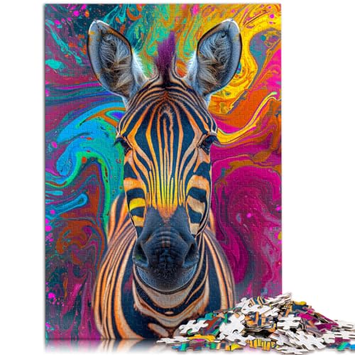Puzzle für Erwachsene, 500 Teile, farbenfrohes psychedelisches Zebratier, für Erwachsene und Kinder ab 12 Jahren, Holzpuzzle, lustige Puzzlespiele, Größe: 38 x 52 cm von LXQING