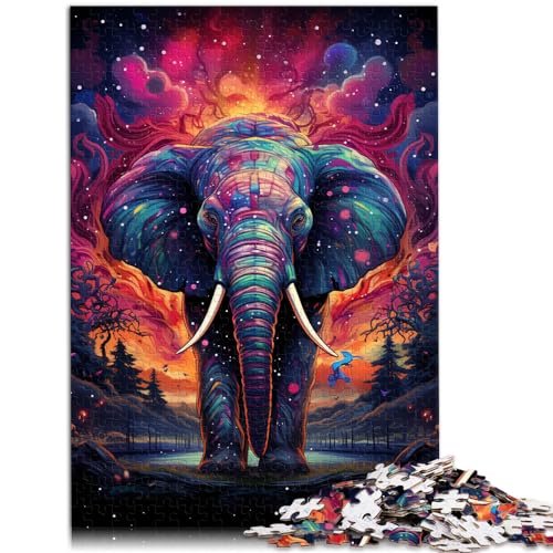 Puzzle für Erwachsene 1000, Farbenfrohe Psychedelie der Sternenelefanten, Geeignet für Erwachsene und Kinder ab 12 Jahren, Holzpuzzlespiel für die ganze Familie, Größe: 50 x 75 cm von LXQING
