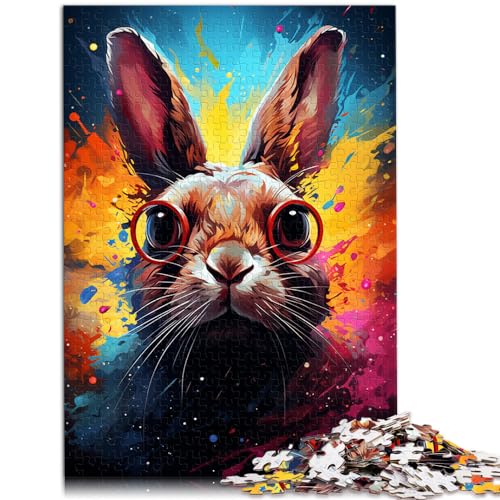 Puzzle für Erwachsene 300 Teile, Bunter Psychedelischer Hase, Holzpuzzle für Erwachsene und Kinder, Lernspiel, Größe: 26 x 38 cm von LXQING