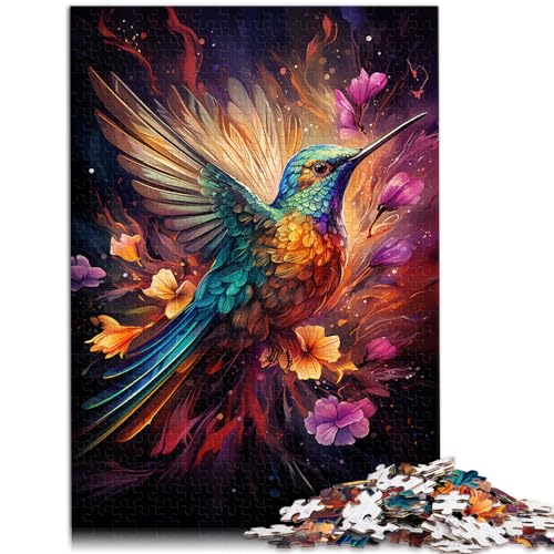 Puzzle für Erwachsene und Kinder, 500 Teile, farbenfrohes psychedelisches Kolibri-Gemälde, für Erwachsene und Kinder ab 12 Jahren, Holzpuzzle, Lernspiel, Herausforderungsspielzeug, Größe: 38 x 52 cm von LXQING