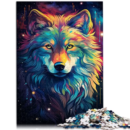 Puzzle mit 1000 Teilen, Fantasie, bunter Grauer Wolf, für Erwachsene und Kinder ab 12 Jahren, Holzpuzzle, Denkspiel, Größe: 50 x 75 cm von LXQING