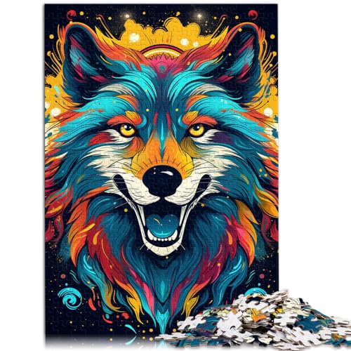 Puzzle mit 1000 Teilen, farbenfrohes psychedelisches Wolfsgemälde, für Erwachsene und Familien, Holzpuzzle, Holzpuzzle für Familienspiele und Heimdekoration, Größe: 50 x 75 cm von LXQING