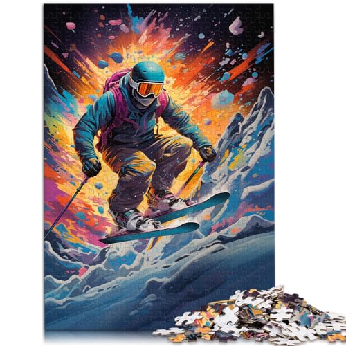 Puzzle mit 1000 Teilen für Erwachsene und Kinder, farbenfrohe Psychedelia für Skifahrer, für Erwachsene und Kinder ab 12 Jahren, Holzpuzzle, Denkspiel, Größe: 50 x 75 cm von LXQING