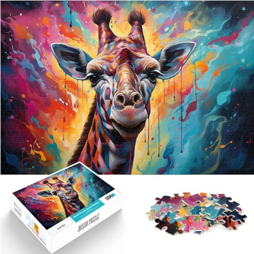 Puzzles für Erwachsene 1000, Farbenfrohes psychedelisches Giraffengemälde, Puzzles für 12-Jährige, Holzpuzzles, pädagogische Herausforderung, Größe: 50 x 75 cm von LXQING